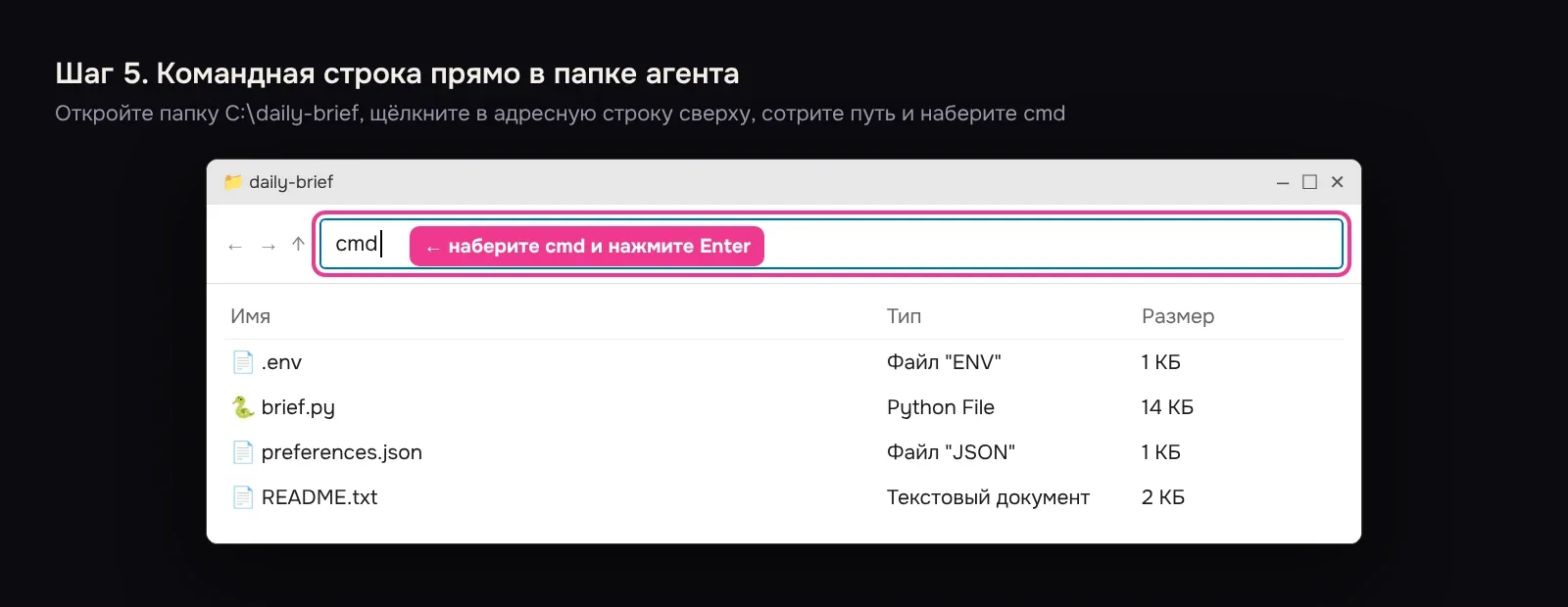 Наберите cmd в адресной строке папки агента и нажмите Enter